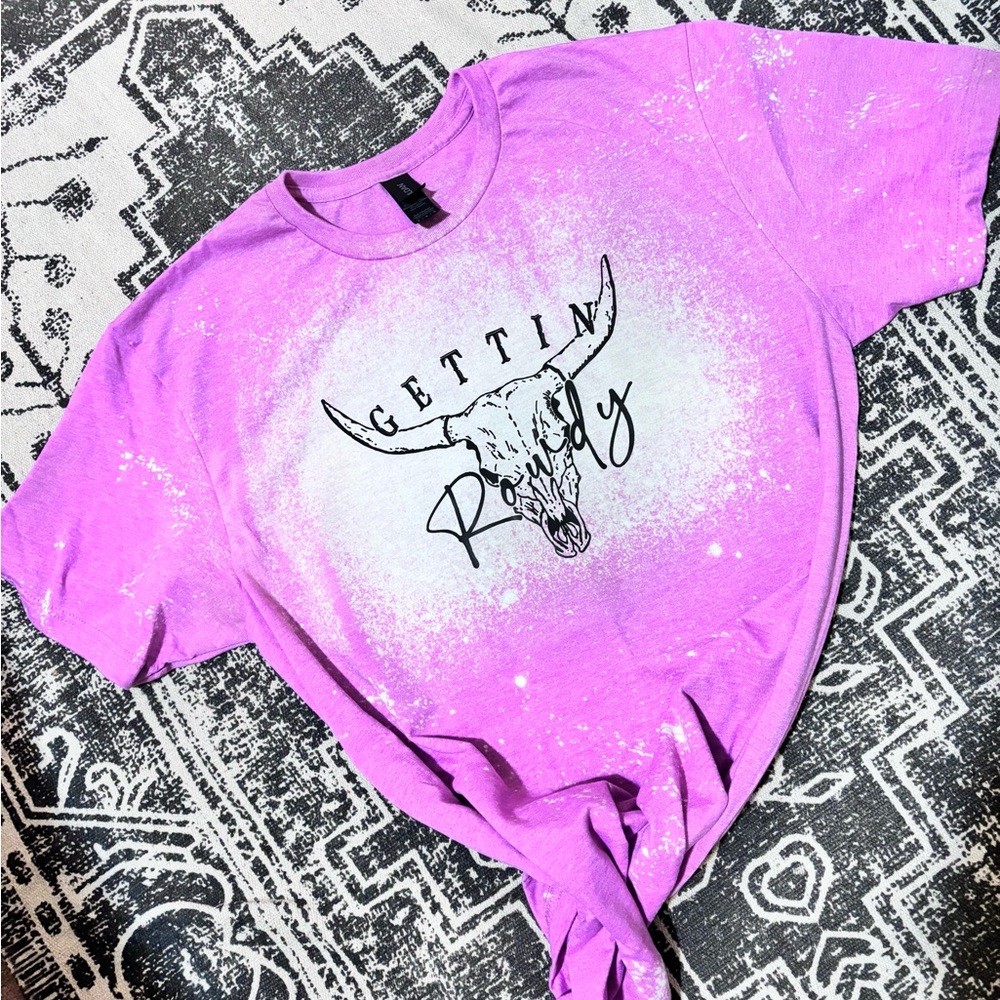 Purple Graphic Tee with Bull Skull Design